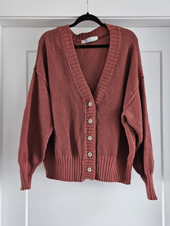 Free People FP Beach Hailee Cardi Set Rust Waffle Knit Lounge 2 Piece - Medium - Picture 4 of 7